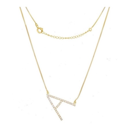 Colar Corrente E Pingente Strass Nome Letra A Folheado Ouro