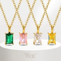 Vnox Colar Pingente De Zircônia Verde Retangular , 14K Banhado A Ouro Chkoer Brilhante , Joias Clássicas