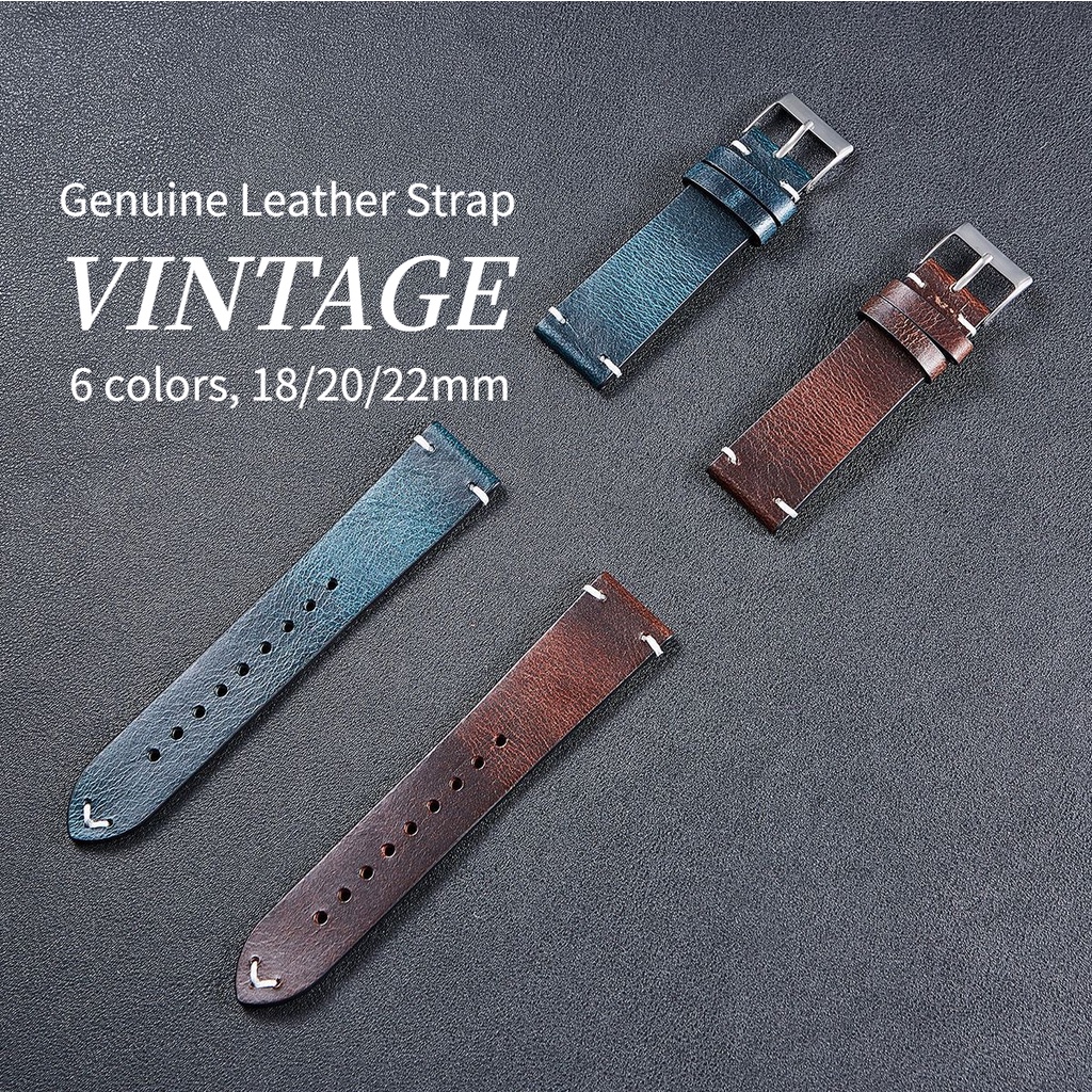 Universal Vintage Calf Genuine Leather Watch Strap 18mm 20mm 22mm Accessories Wrist Band Pulseira De Substituição De 20/22 Couro De Vaca De Primeira Camada Encerado A Óleo