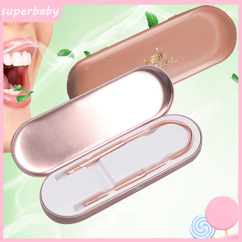 Raspador De Língua De Aço Inoxidável Superbaby Limpador De Hálito Fresco Higiene Oral Com Caixa