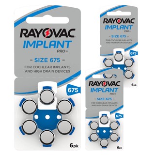 18 Bateria Pilha Auditiva 675 Implant Pro+ para implantes cocleares Rayovac 3 Cartelas