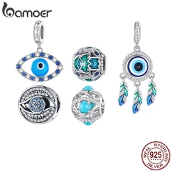 Bamoer 925 Prata Devil's Eye Hanging Blue Zircon DIY Bead Charm Fit Pulseira BSC821