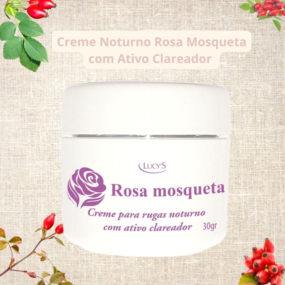 Creme Noite Rosa Mosqueta Noturno com Ativo Clareador Regenerador Facial Lucy's 30gr.