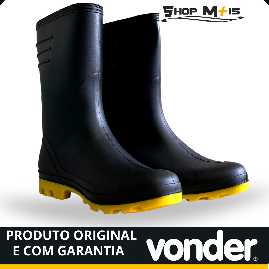 Bota de PVC Com Forro Vonder Cano Médio Com Solado Amarelo Moto Boy Limpeza Faxina Super Leve Antiderrapante