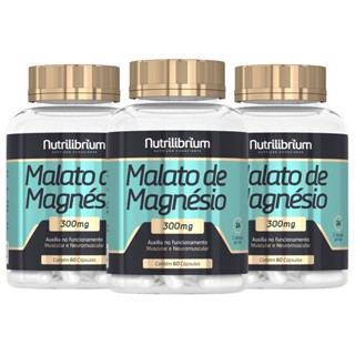 3x Magnésio Malato Total 180 Cápsulas 300mg Nutrilibrium