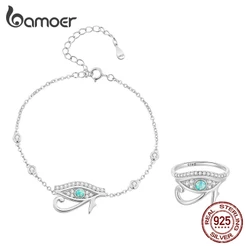 Bamoer 925 Conjunto De Jóias De Prata De Olho De Horus Pulseira E Anel Para Mulheres