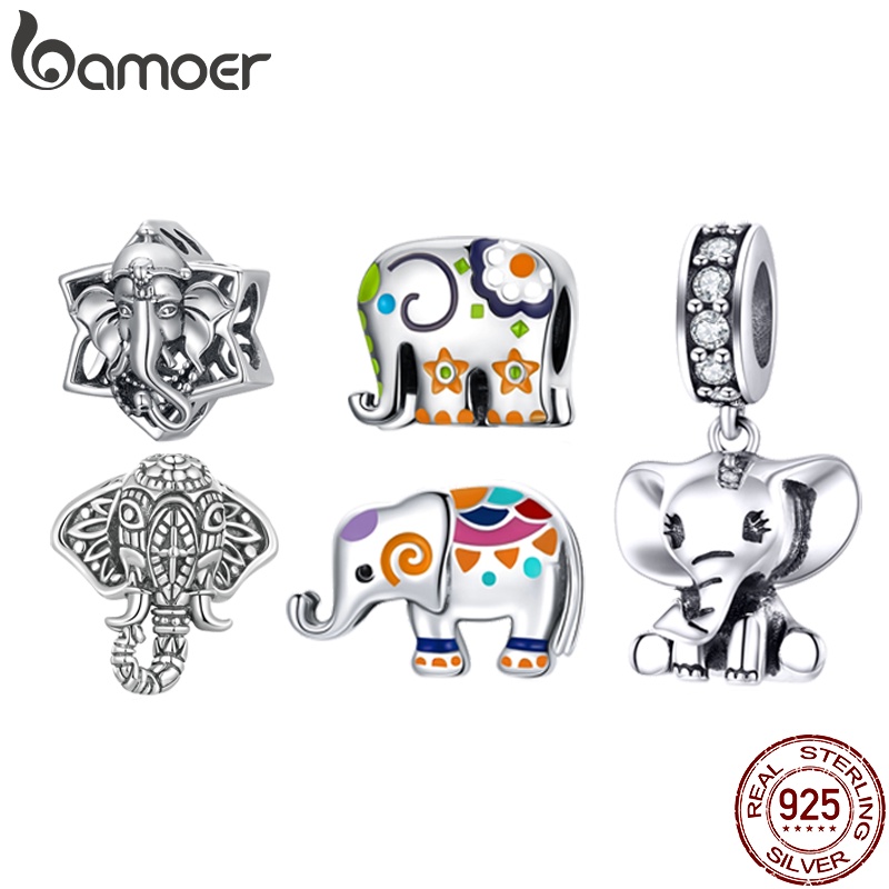 Bamoer Sterling Silver 925 Antique Elephant Beaded E Pingente Acessório Colorido Para Pulseiras SCC2477