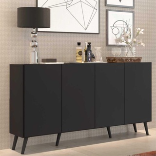 Aparador Buffet 4 Portas com Pés Retrô Veneza Multimóveis Preto em Oferta na Shopee