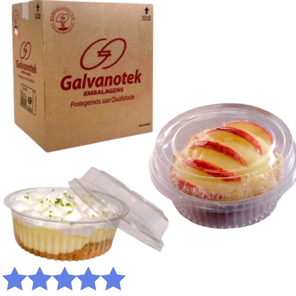 100 Embalagem Bolo de Pote Doce 170ml Redondo Kit C/ Tampa Galvanotek G640 Transparente Plástico Delivery Sobremesa Mous