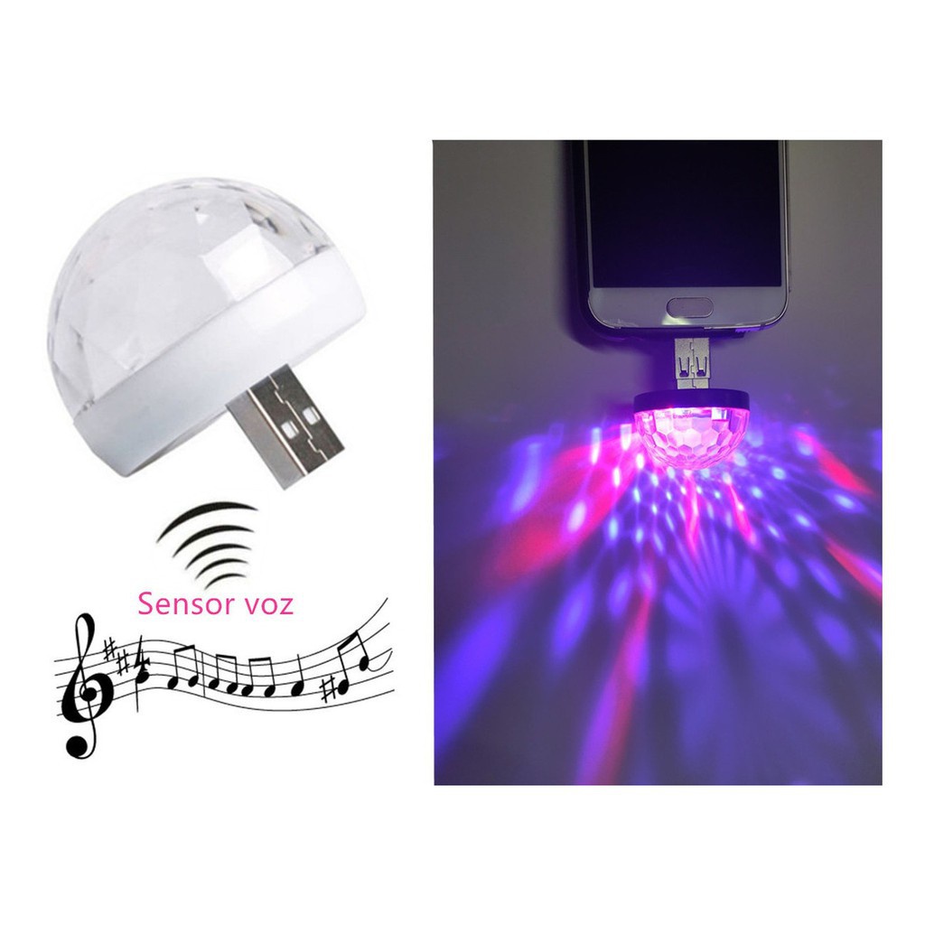 Lâmpada Led Mini Globo Giratória Colorida Usb Bola Magica