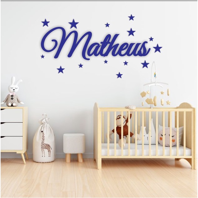 Nome Personalizado em MDF 6mm com Estrelas Decorativas para Quarto do Bebê