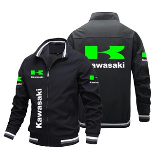 KAWASAKI Jaqueta De Motocicleta Casual Solta Moda Masculina Esportiva Plus Size Casaco De Couro Masculino Tamanho Grande Impresso
