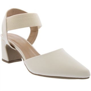 Scarpin Penélope Aberto Salto Geométrico Elástico Off White