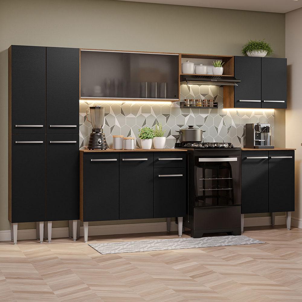 Armário de Cozinha Completa 293cm Rustic/Preto Emilly Madesa 04 - Home & Living