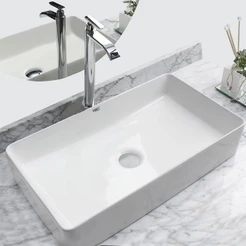 Kit Cuba Pia Louca Ceramica Banheiro Com Torneira e Válvula S19