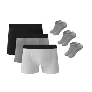 Kit 5 Cuecas Boxer Algodão c/ Poliéster + 3 Pares de Meias em Oferta na Shopee