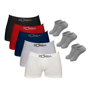 Kit 6 Cuecas Boxer Algodão Zorba + 3 Pares de Meias