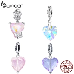 Bamoer 925 Silver Love Glass Stone Series Contas Penduradas Para Pulseiras BSC809
