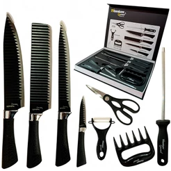 Kit Jogo De Facas Gourmet Premium Em Aço Inox 8 Peças Preto Luxo Casa Cozinha Design Moderno
