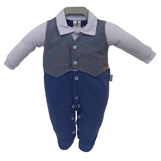 Macacão Longo Luxo Bebê Menino Finta Colete Bordado Ref 2826