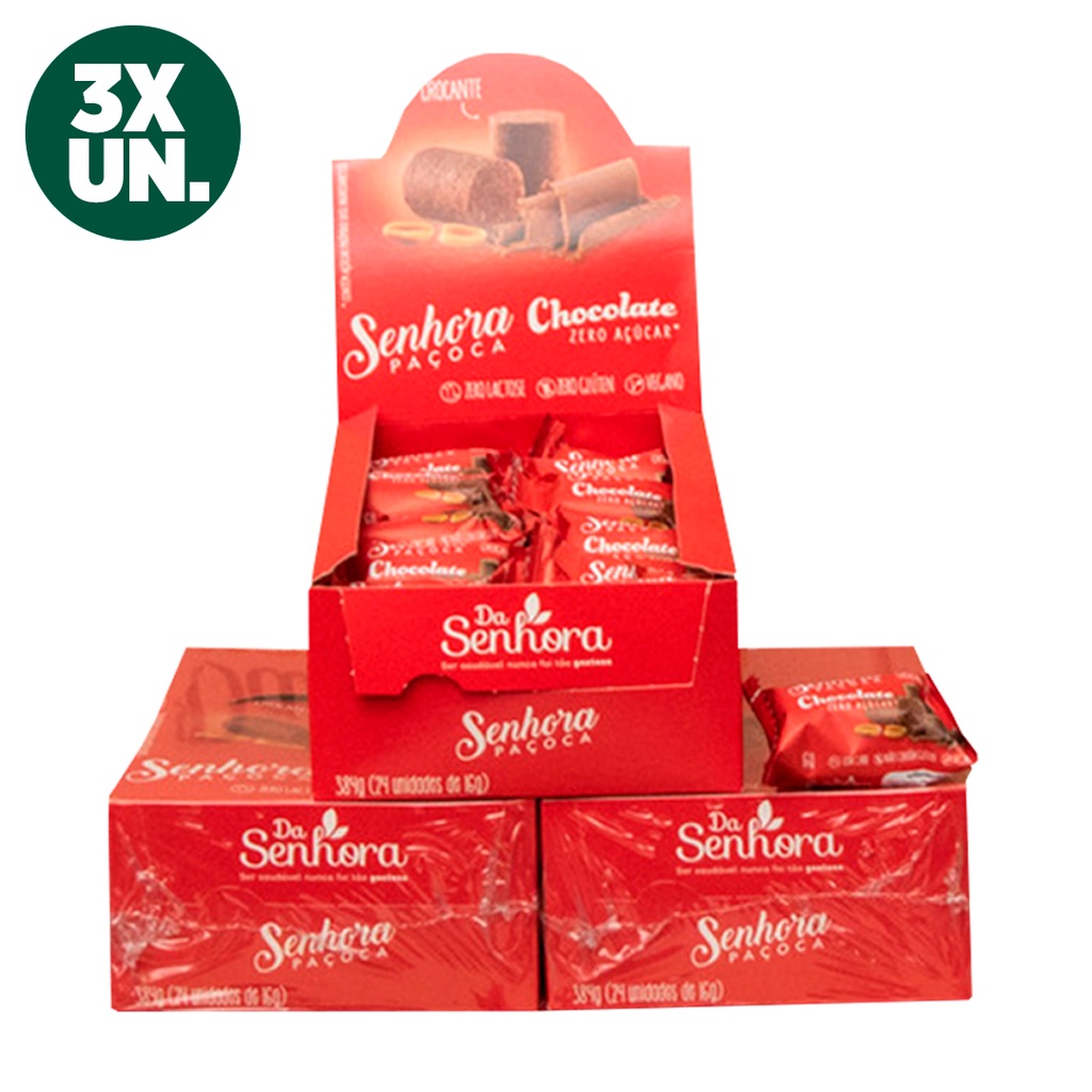 Paçoca Chocolate Zero Açúcar Sem Lactose KIT 3 Caixa C/ 24un