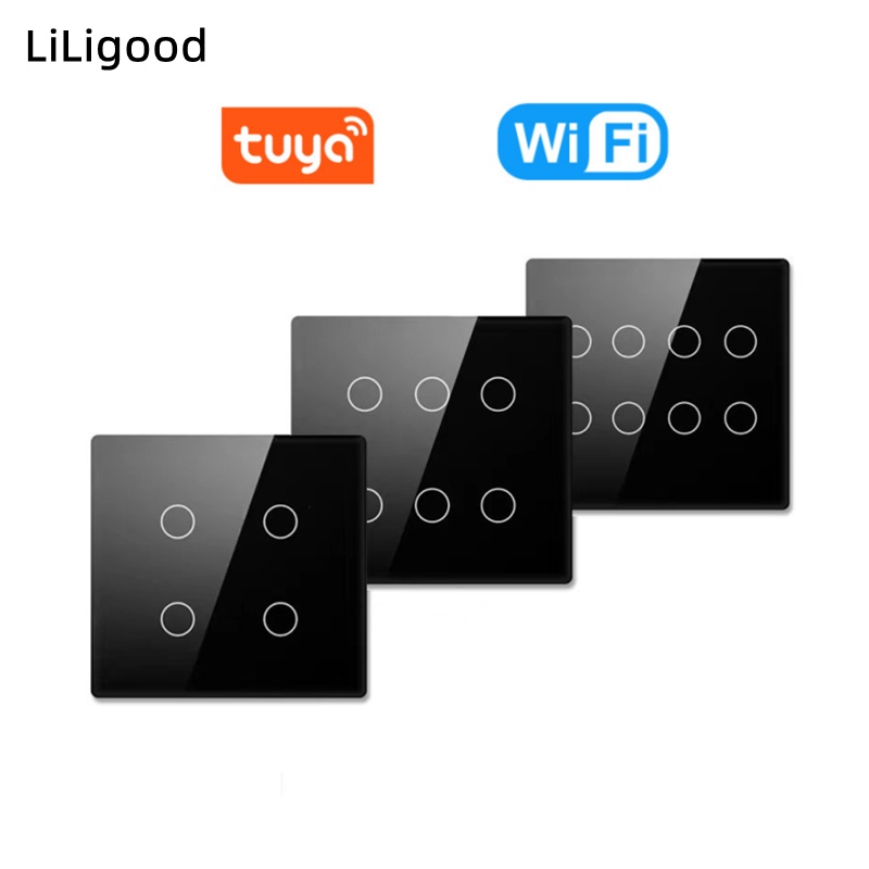 LiLigood Tuya WiFi Smart Switch , AC 110-220V Brazil 4x4 Touch Panel 4/6 Gang Light APP Control work with Alexa , Google Home