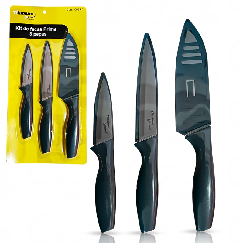 Kit Jogo De Facas Prime De 3 Peças Aço Inox Resistente Gourmet Casa Cozinha Chick Estilo Novo - Home & Living