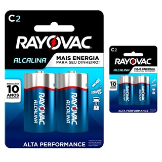 04 Pilhas Média C alcalina longa duração Rayovac 2 Cartelas