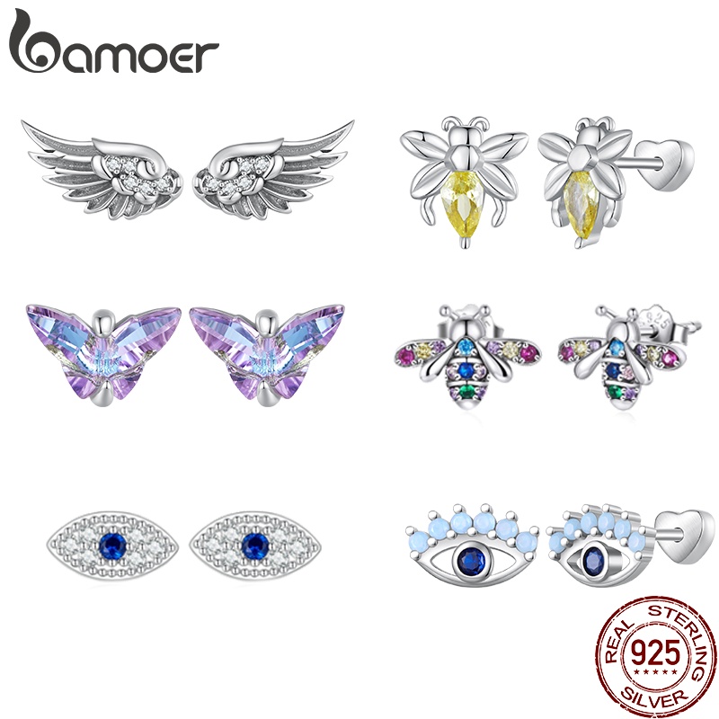 Prata Bamoer 925 Brincos De Asa De Anjo/Borboleta/Abelha E Olhos Maléficos 4 Tipos Joalheria De Moda em Oferta na Shopee