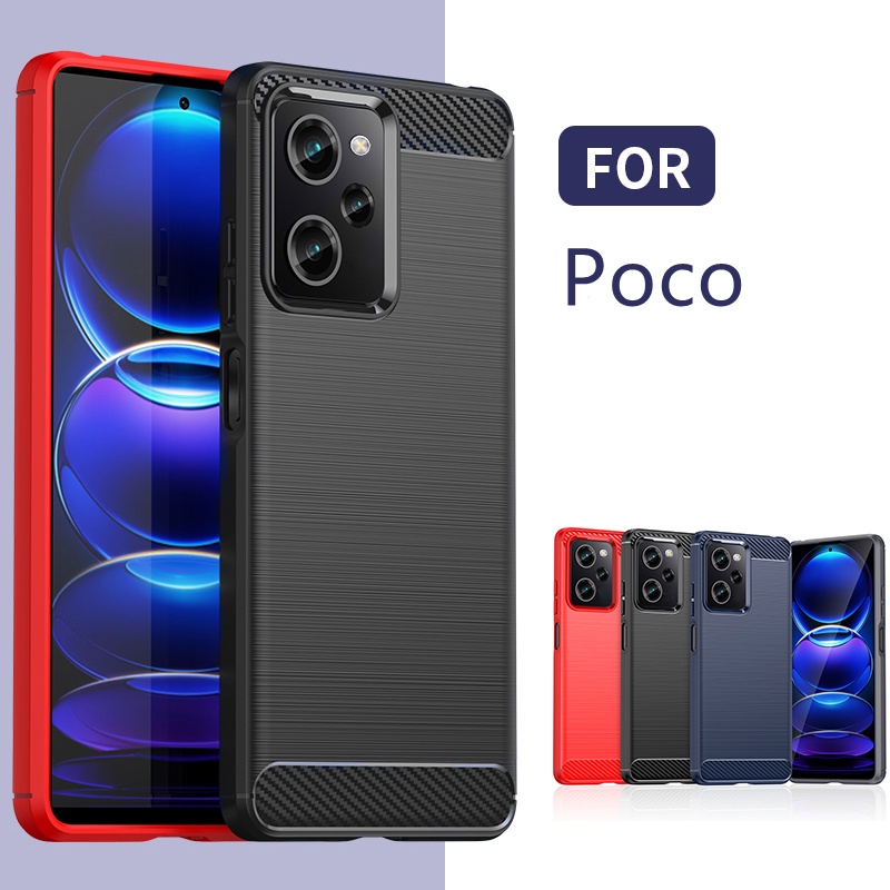 Para Poco X5 Pro 5G Capa Xiaomi PocoX5 Capas Amortecedor Traseiro Fibra De Carbono Soft TPU Funda X4 X5 M4 M5s