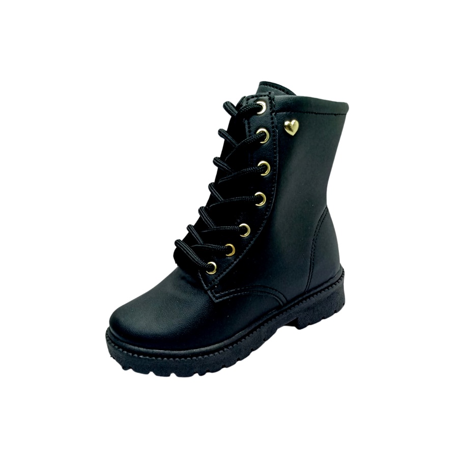 Bota coturno feminino infantil estilosa cano alta cadarço sola tratorada