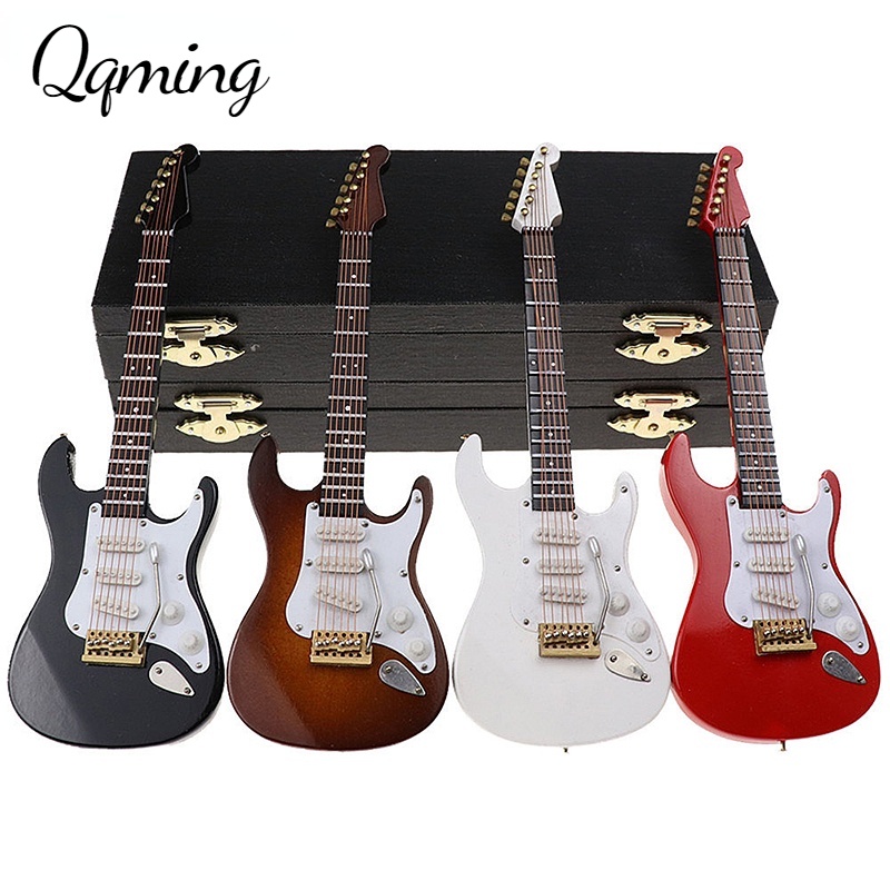 Mini Guitarra Elétrica De Madeira Miniatura Modelo Musical Instrumento Decoração Presente Para Quarto Sala De Estar