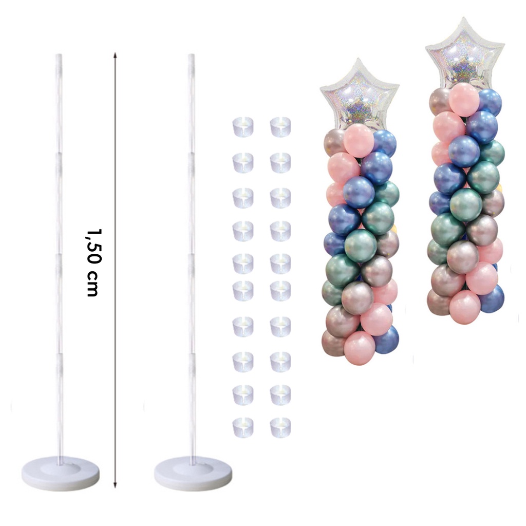 Kit 2 Suporte Torre De Balão + 20 Anéis Clips Enrosca Balão