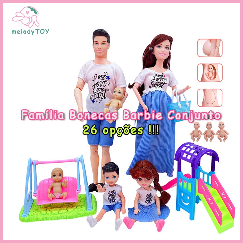 10 Peças Família Bonecas Barbie Conjunto Mulheres Grávidas Mamãe Bebê Crianças Brincar Casa Meninas Brinquedos
