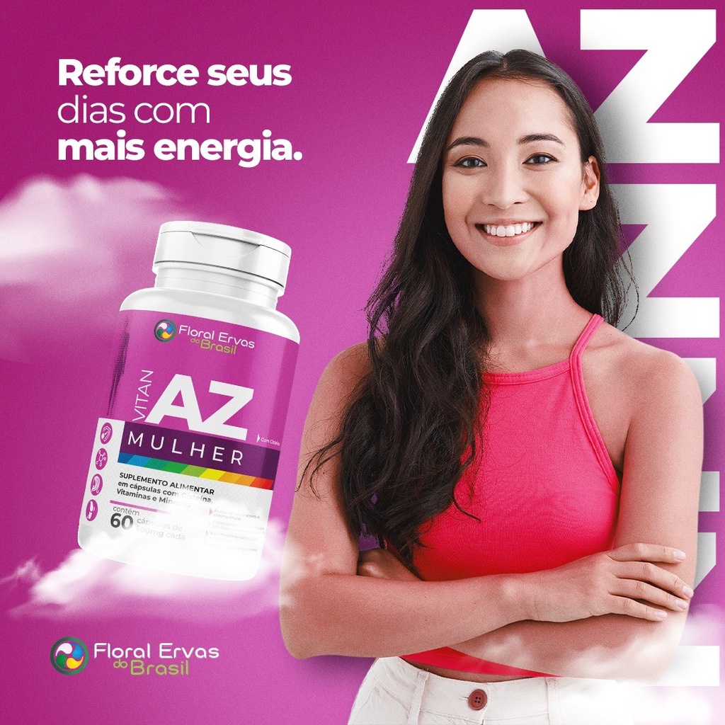 Vitan A-Z MUlher 60 Cápsulas 500mg Suplementos Mulher Vitamina A Z Mulher Floral Ervas do Brasil