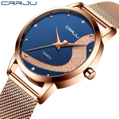 CRRJU Relógio Feminino Marca Original De Luxo Moda Elegante Quartzo Aço Inoxidável À Prova D'água 2179 X