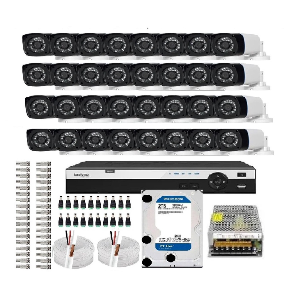 Kit Cftv Dvr 32 Canais Intelbras 1232mhdx 32 Câmeras Hd 1080p em Oferta na Shopee