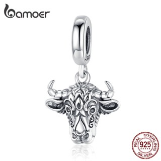 Bamoer 925 Prata Real Fofa Vaca Bezerro Encanta Miçangas Encaixa Pulseiras Joias SCC1316