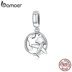 Bamoer Avião Charme Tema Viagem 100 % 925 Pulseira De Prata Acessórios SCC242