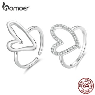 Prata Bamoer 925 Simples Anel Em Forma De Coração Jóias De Moda Para Mulheres