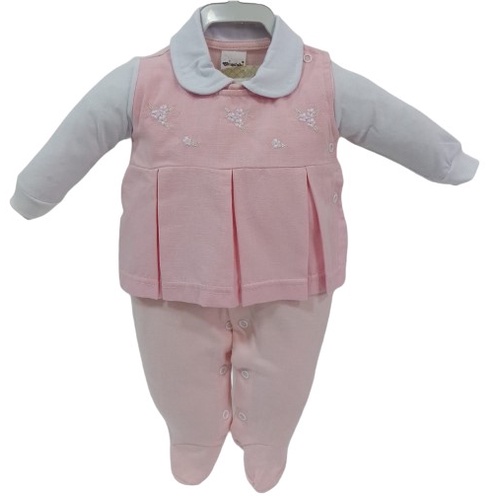 Macacão Longo Bebê Menina Bordado Enxoval Chuquinha Ref 2839