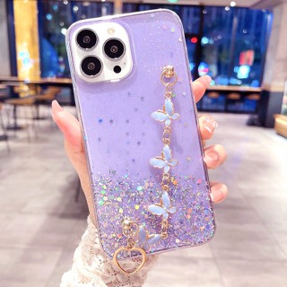 Bracelete Borboleta Glitter Capa Redmi A1 10 10A 10C 9T 9A 9C 9 8 8A De Silicone Para O Pulso Corrente TPU Soft Proteção Preta