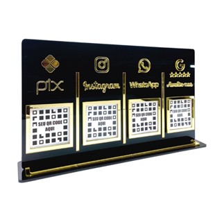 Placa Pix Acrílico com 4 QR Code, Display de Pagamento