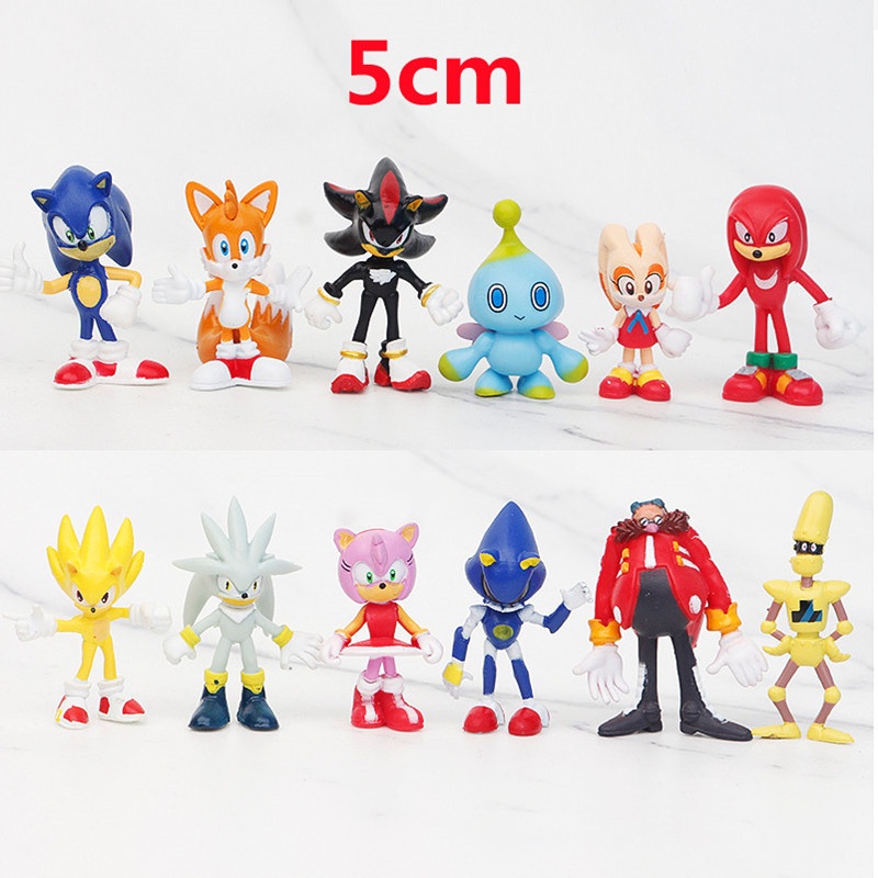 12 Pcs/Set Super Sonic The Hedgehog Doll Action Figura De Ação Da Boneca Porco-Espinho Modelo De Decoração De Bolo De Rato Ultra-Sônico