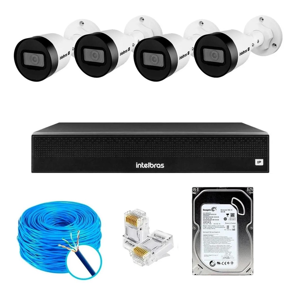 Kit Cftv 4 Câmeras Ip Intebras 1230 Nvd Intelbras 1408 1tb