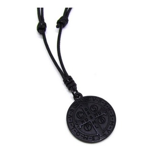 Colar Cordão Medalha São Bento Preto 80cm Regula