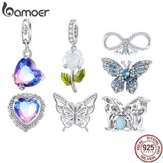 Bamoer Retro Dreamy Beads In Spring Butterfly E Rose Charms Pendant Bijuteria Em Forma BSC823 em Oferta na Shopee