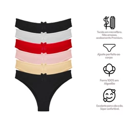 Kit com 6 Calcinhas Lingerie Tanga de Microfibra