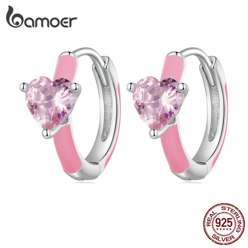 Bamoer 925 Sterling Silver Pink Heart Design Exclusivo Niche Fashion Jewelry For Women BSE813