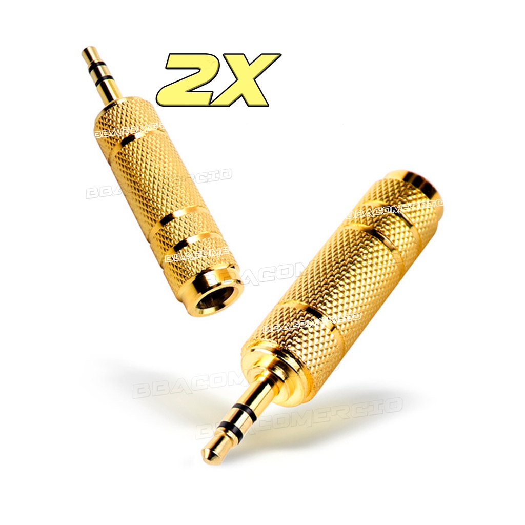 Kit 2x Adaptador P10 Femea P2 Macho Pro Koss Sony Estéreo